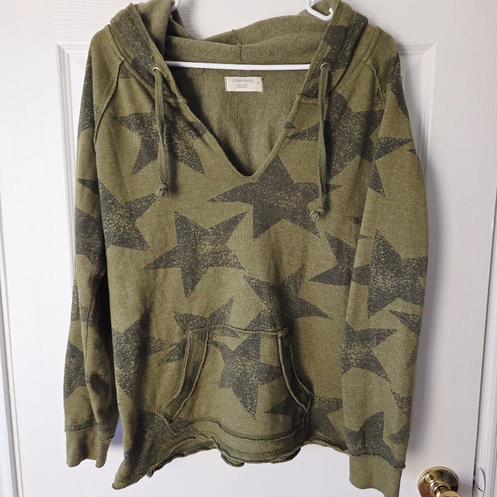Ocean Drive Star Sweatshirt Hoodie M V-Neck